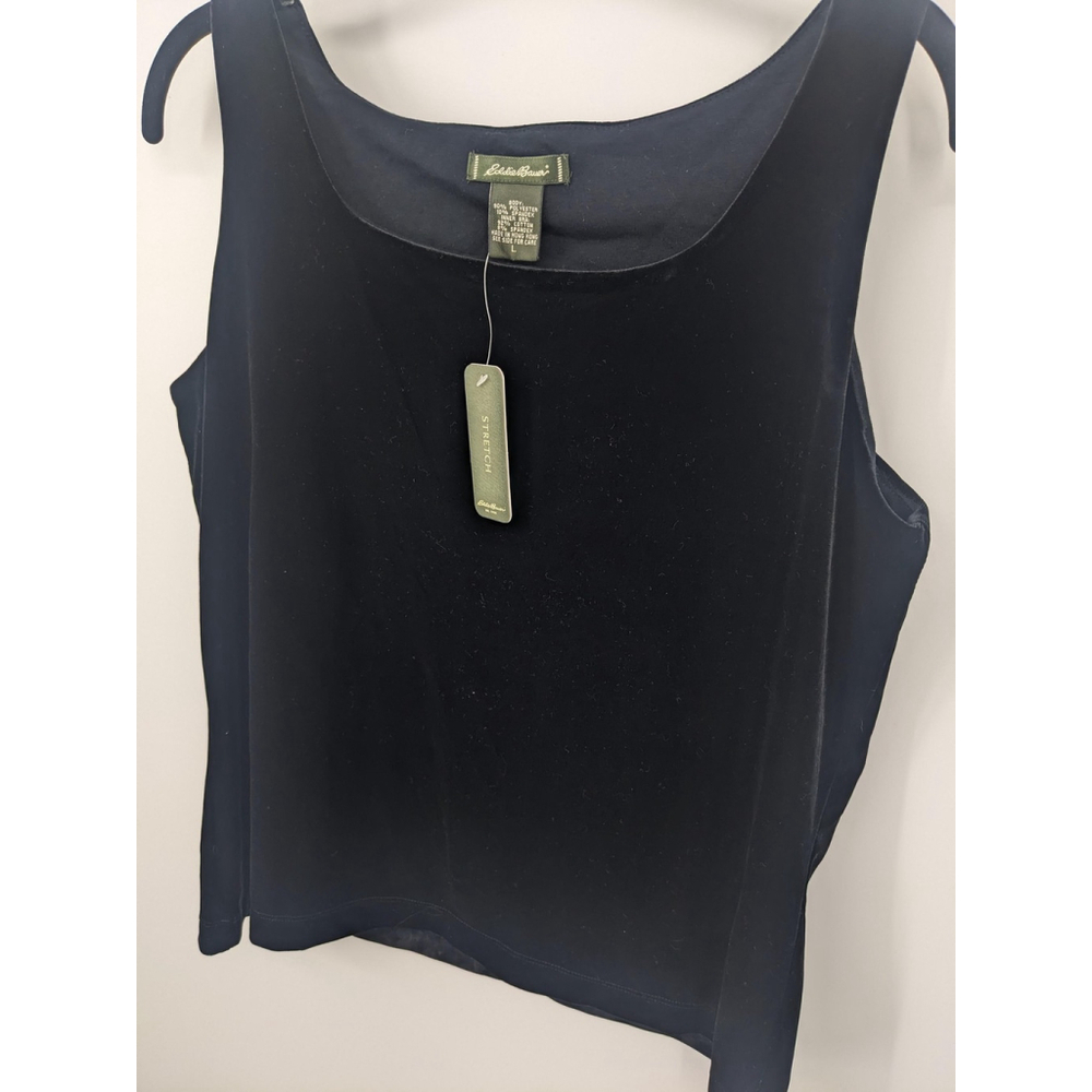 Eddie Bauer Tank Top Womens Large Black Stretch Velvet Shelf Bra NWT Camisole - Picture 2 of 8
